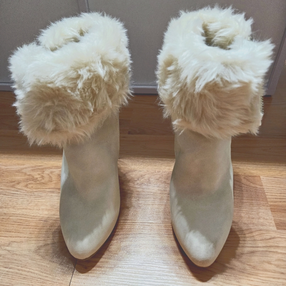 Jennifer Lopez faux fur ankle bootie